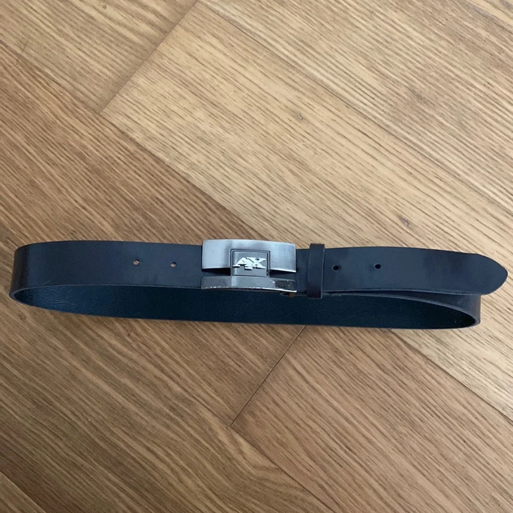 AX Armani Exchange Boy Leather Black Belt Silver Logo Size 28